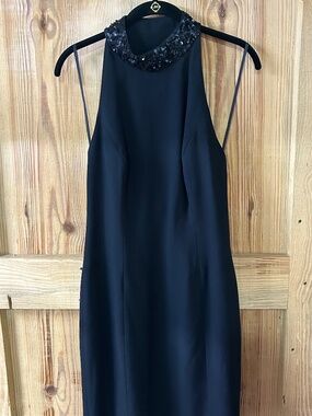 Vintage Lillie Rubin Black Halter Cocktail Dress - Embellished Sequin Collar